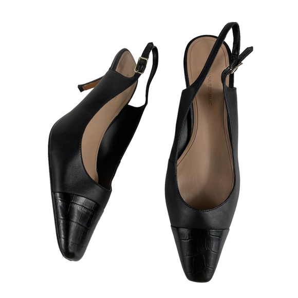 Banana Republic Slingback Black Soft Leather Strap 2.75” Heels Textured Size 9.5 - Picture 16 of 16
